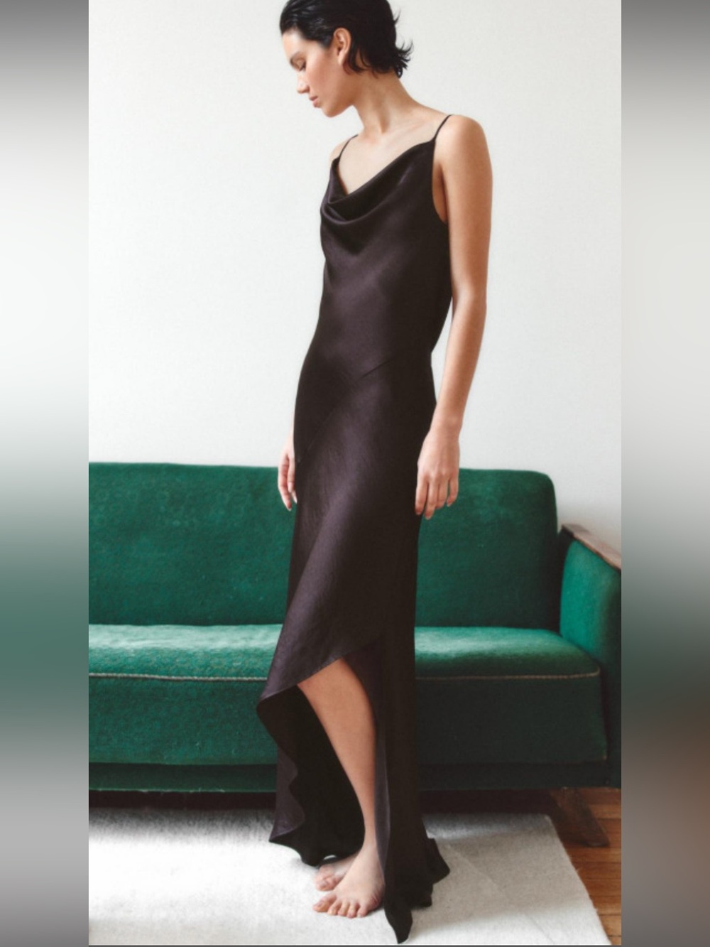 Zara Black Satin High-Low Slip Dress